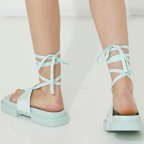 Charles & Keith Mint Green Tie Around Thong Sandals Size 38 US 7.5 - Picture 4 of 12